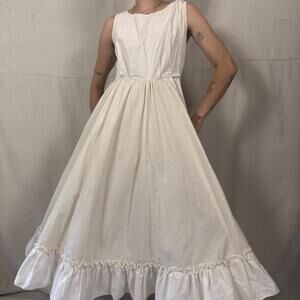 Vintage Handmade Cotton Underdress – Micro Floral Bodice & Ruffle Hem